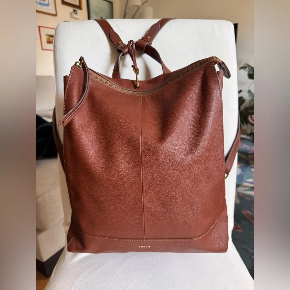 Fossil Brown Leather Backpack